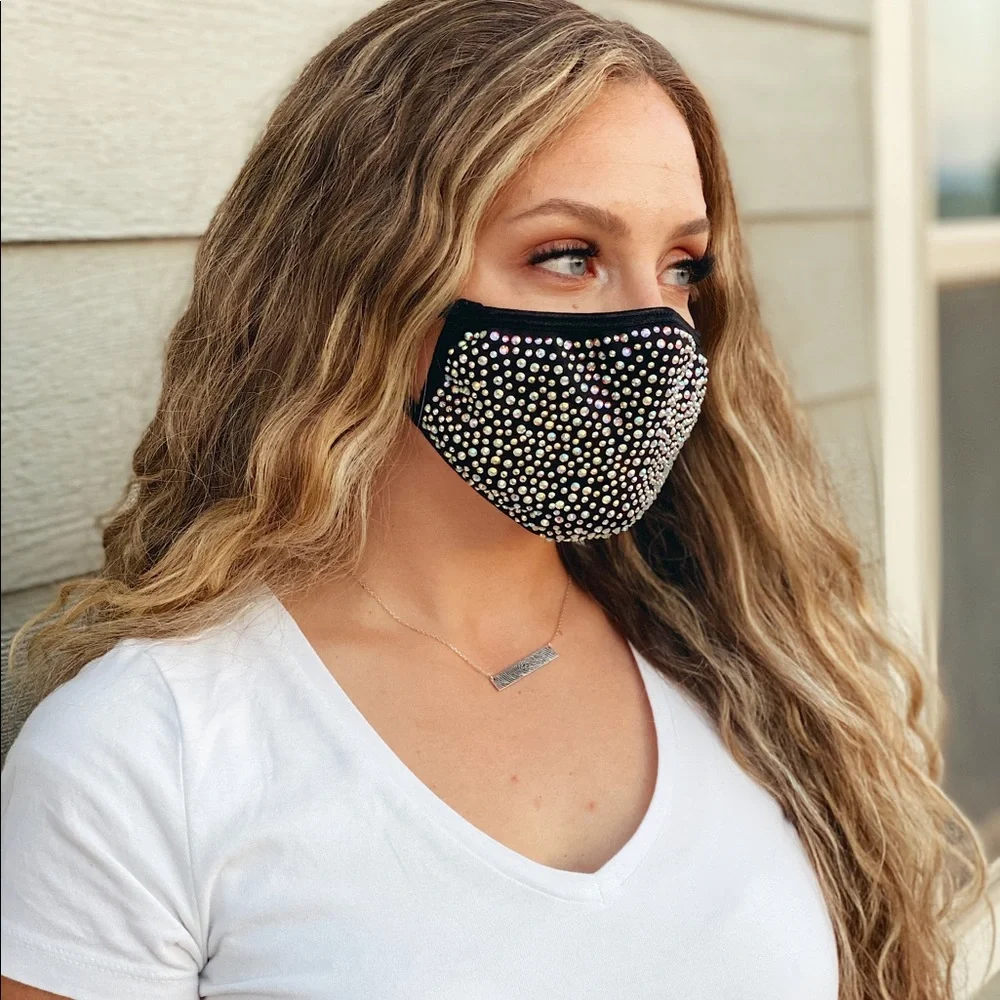 KIDS WHITE Rhinestone Bling Face Mask